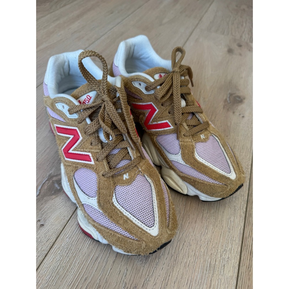 New Balance 9060 Tan Pink Red Suede Chunky Dad Sneakers Womens US 7.5 - Picture 2 of 12
